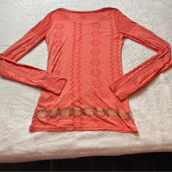 Free People 2 Tone Orange Long Sleeve Geo Design Shirt Size Medium - Picture 2 of 10